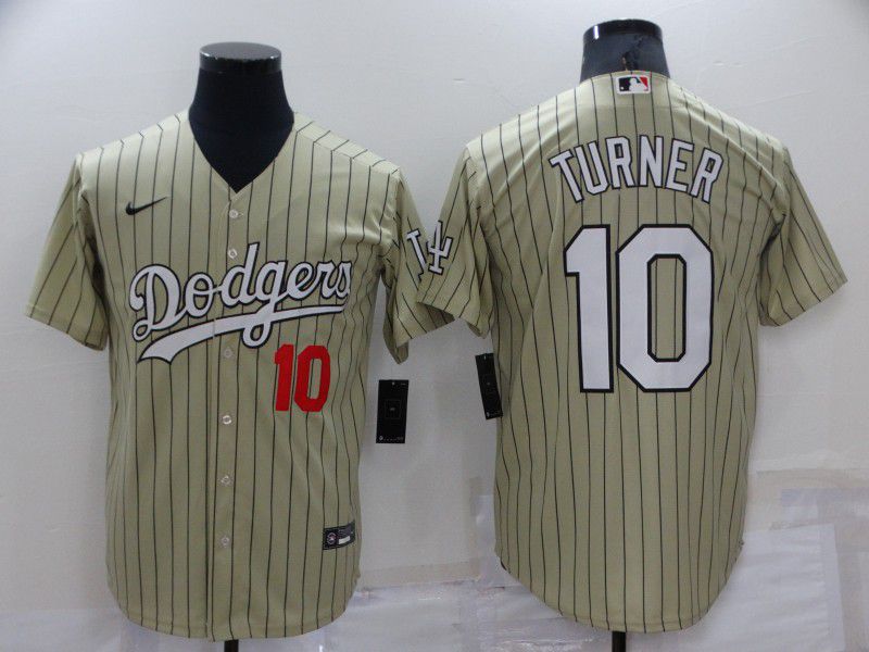 Men Los Angeles Dodgers #10 Turner Cream Stripe Throwback Nike 2022 MLB Jerseys->los angeles dodgers->MLB Jersey